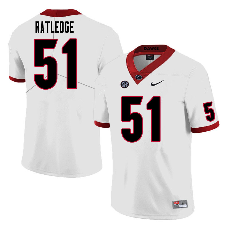 Men #51 Tate Ratledge Georgia Bulldogs College Football Jerseys Sale-White - Click Image to Close